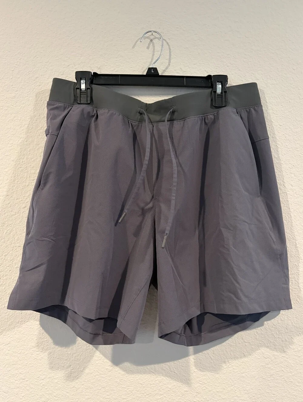 Lululemon Mens Classic Comfy Grey Purple Athletic Running Pull On Shorts Size XL